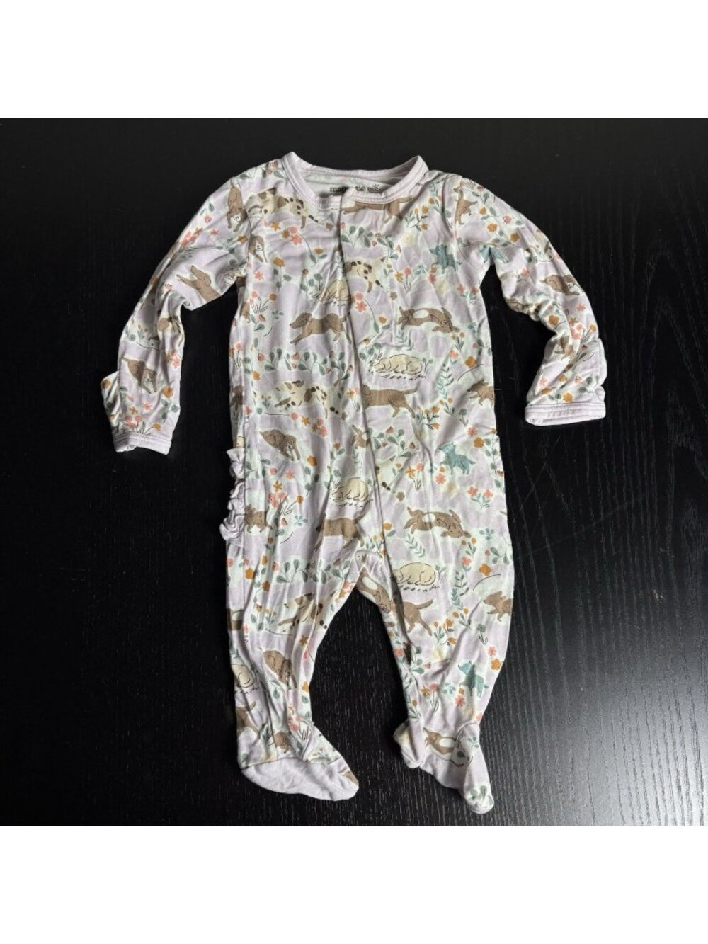 MAGNETIC ME Newborn Baby Girl One-Piece Footed Romper Dog/Floral Print Purple